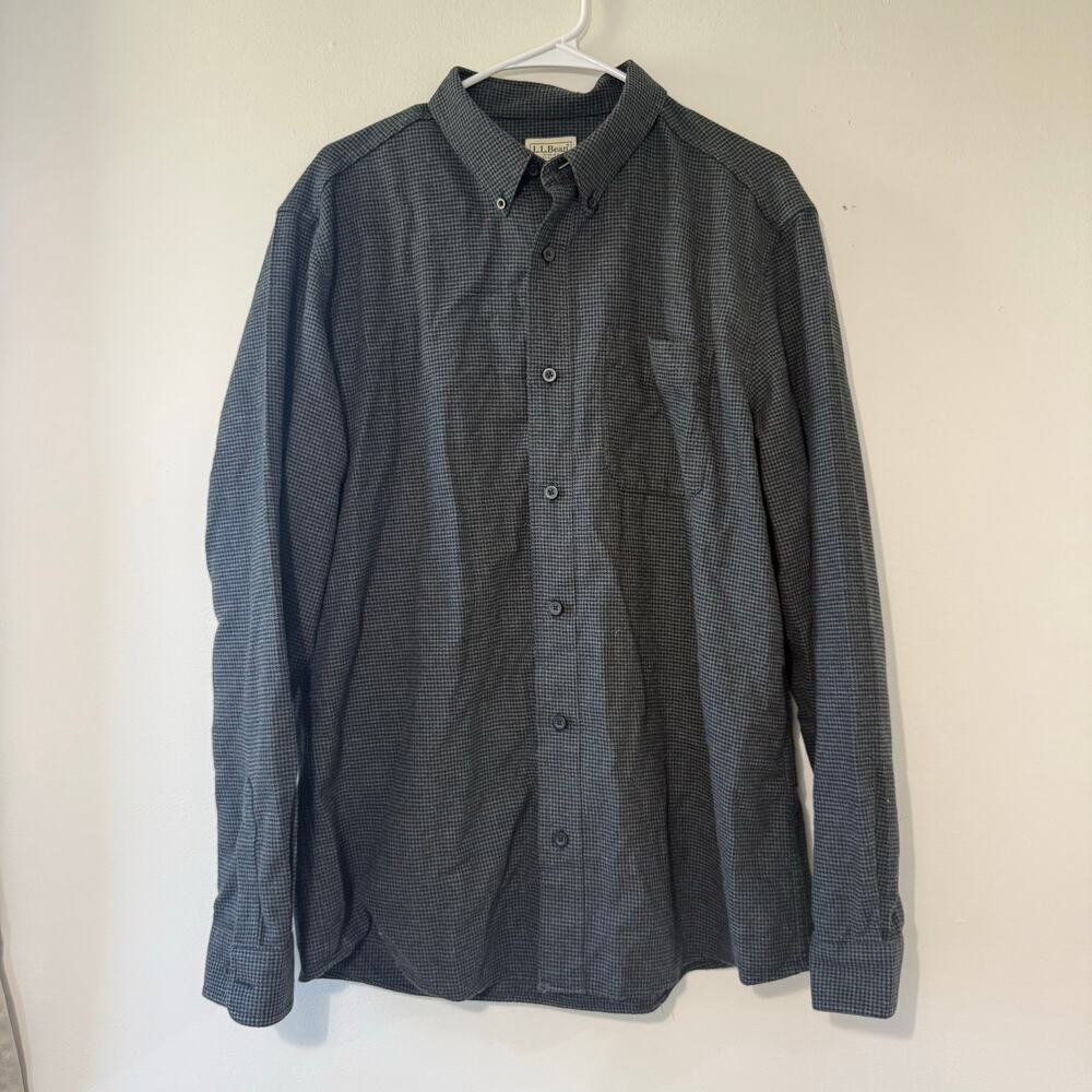 L.L.Bean Wicked Good Flannel Shirt Mens Gray Houndstooth Button Down Size Large
